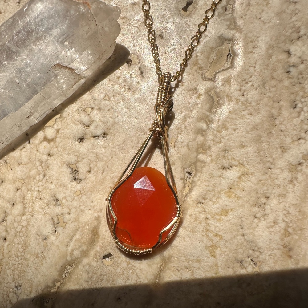 14k Gold Filled Natural Carnelian Pendant